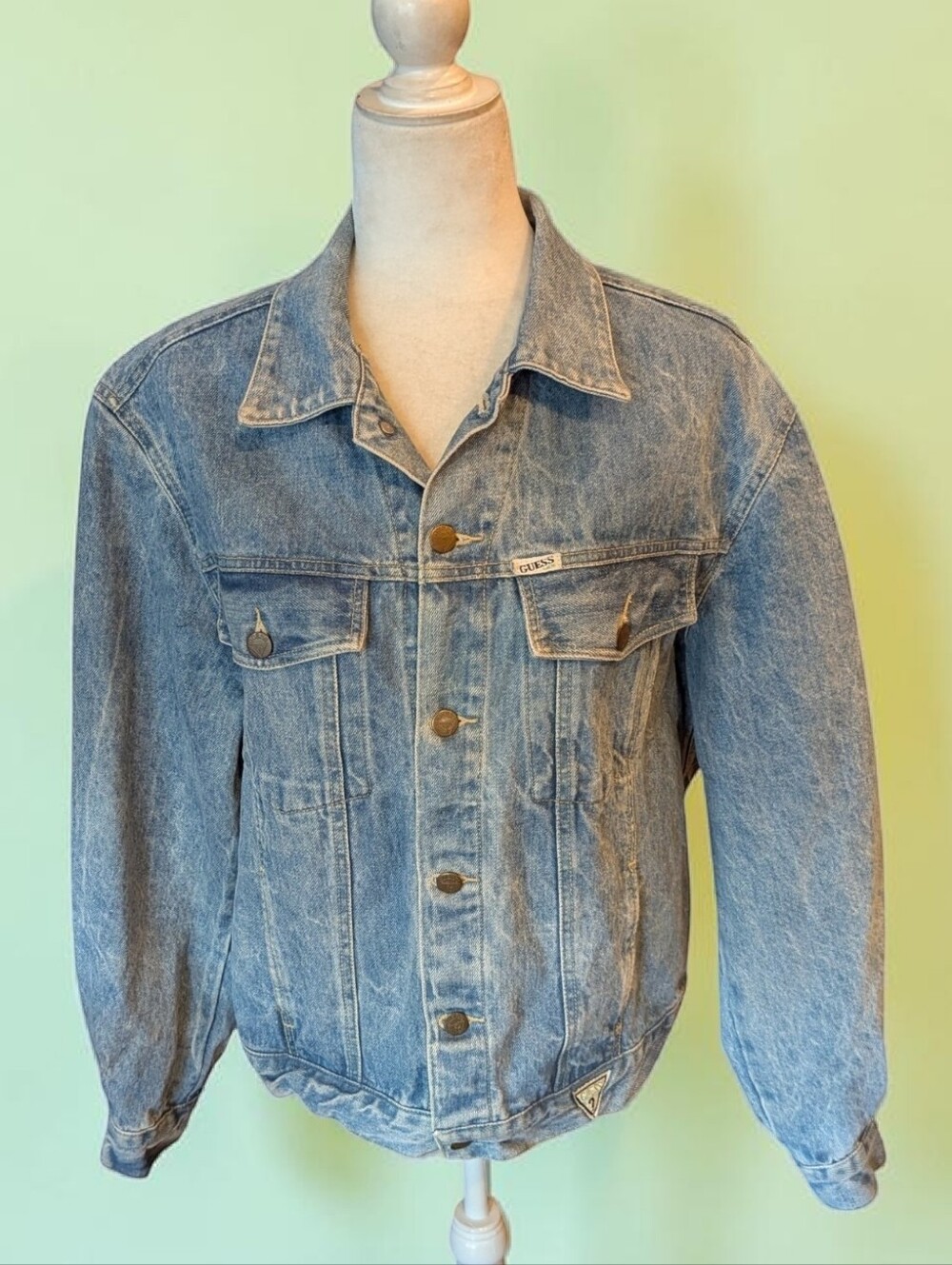 Vtg 80's/90s Guess Georges Marciano Denim Jean Jacket Triangle Patch Sz XL